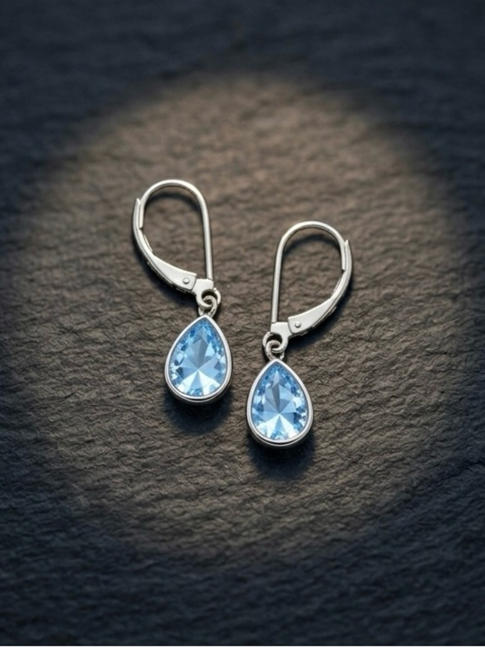 14K White Gold Blue Topaz Pear Bezel Leverback Earrings XRF Auth Fine Jewelry - Picture 7 of 12